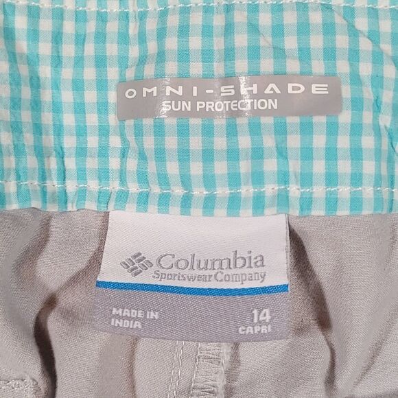 🔺️Columbia Tan PFG Omni Shade Sun Protection Capri Pants Size 14/32 - Picture 10 of 12